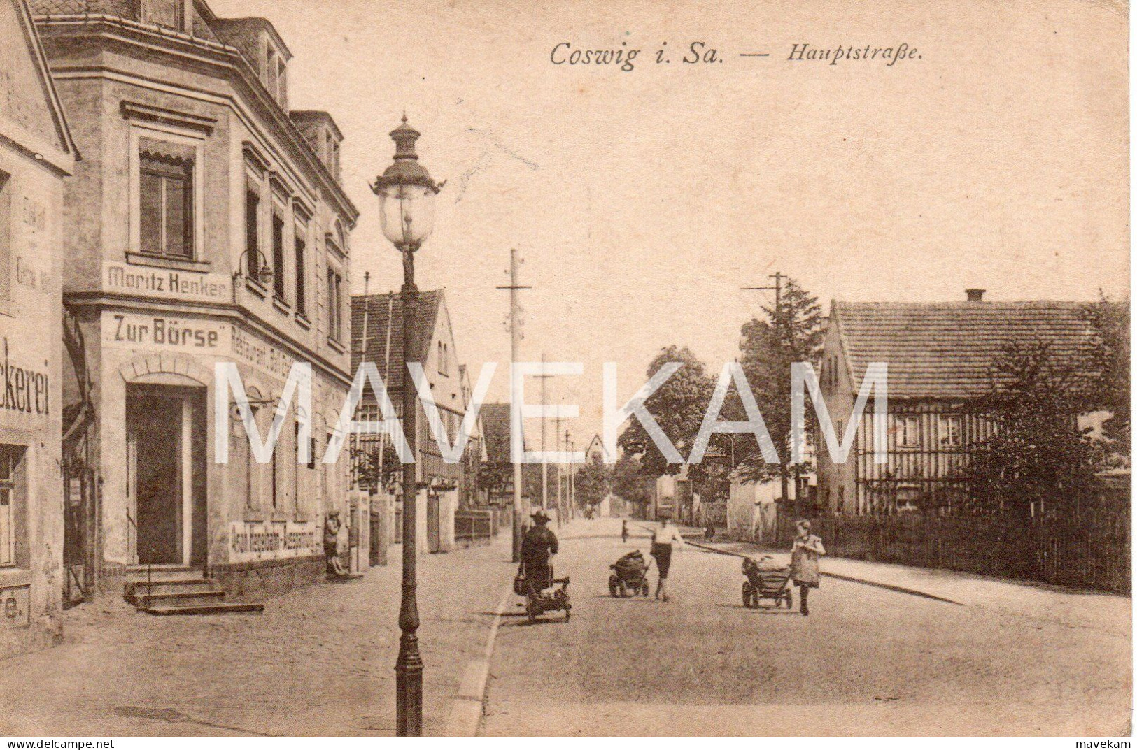 Cpa Animée Façade D'un Restaurant - Enfants Avec Chariot   " Coswig I. Sa. Hauptstraße " - Coswig