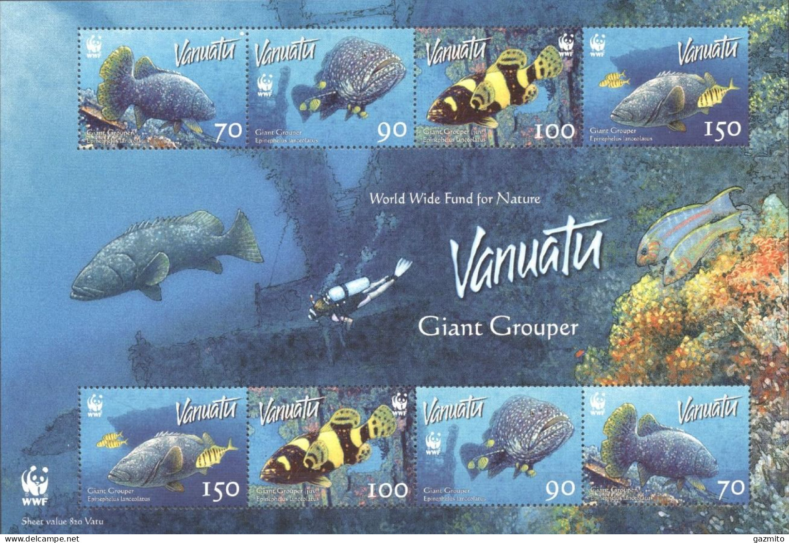 Vanuatu 2006, WWF, Fish, Giant Grouper, Diving, 8val In Block - Tauchen