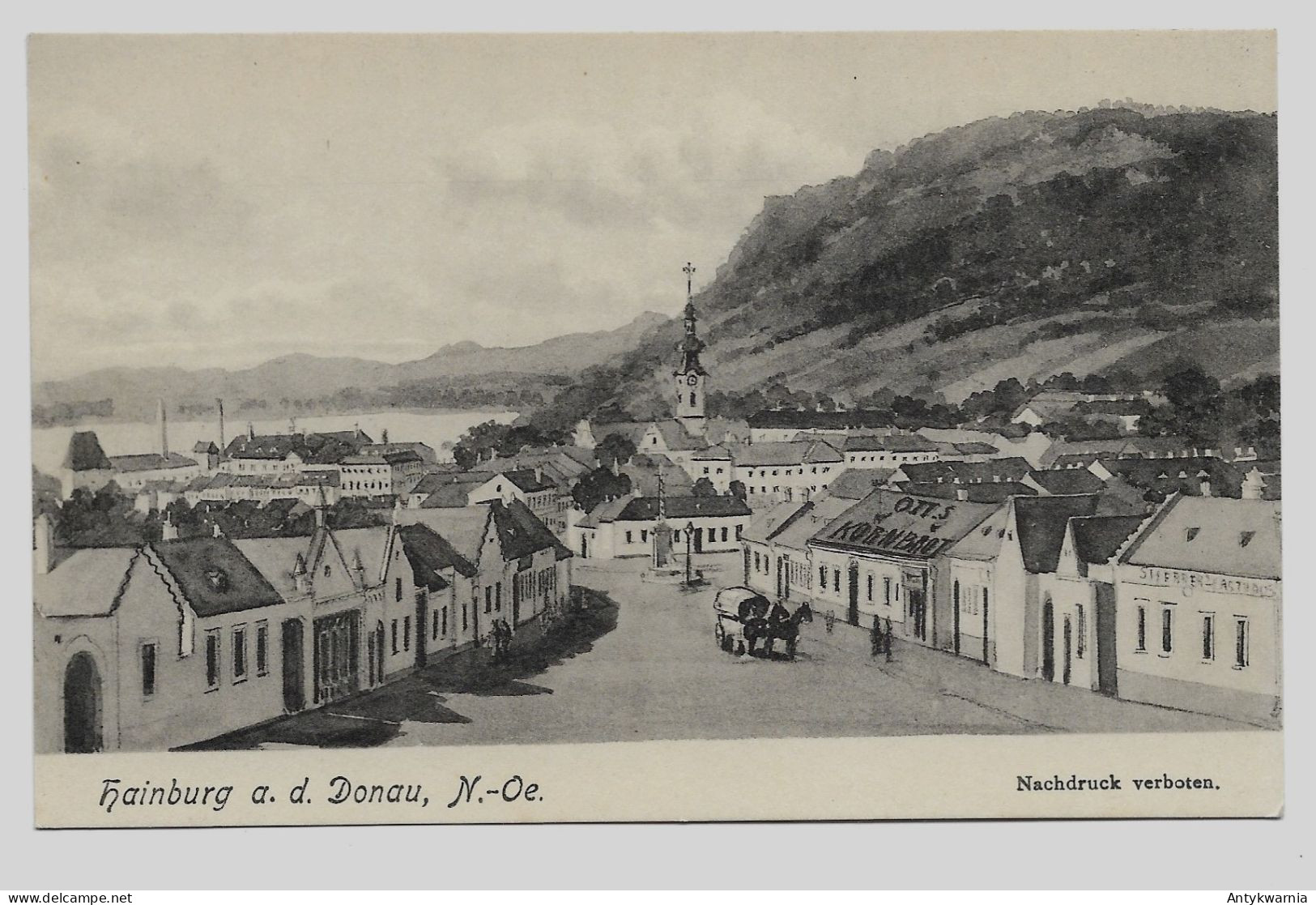 Hainburg A. D. Donau, Reklame Bäckerei , Mühle L. Otts, Strassenpartie Ca.1910y.     G253 - Hainburg