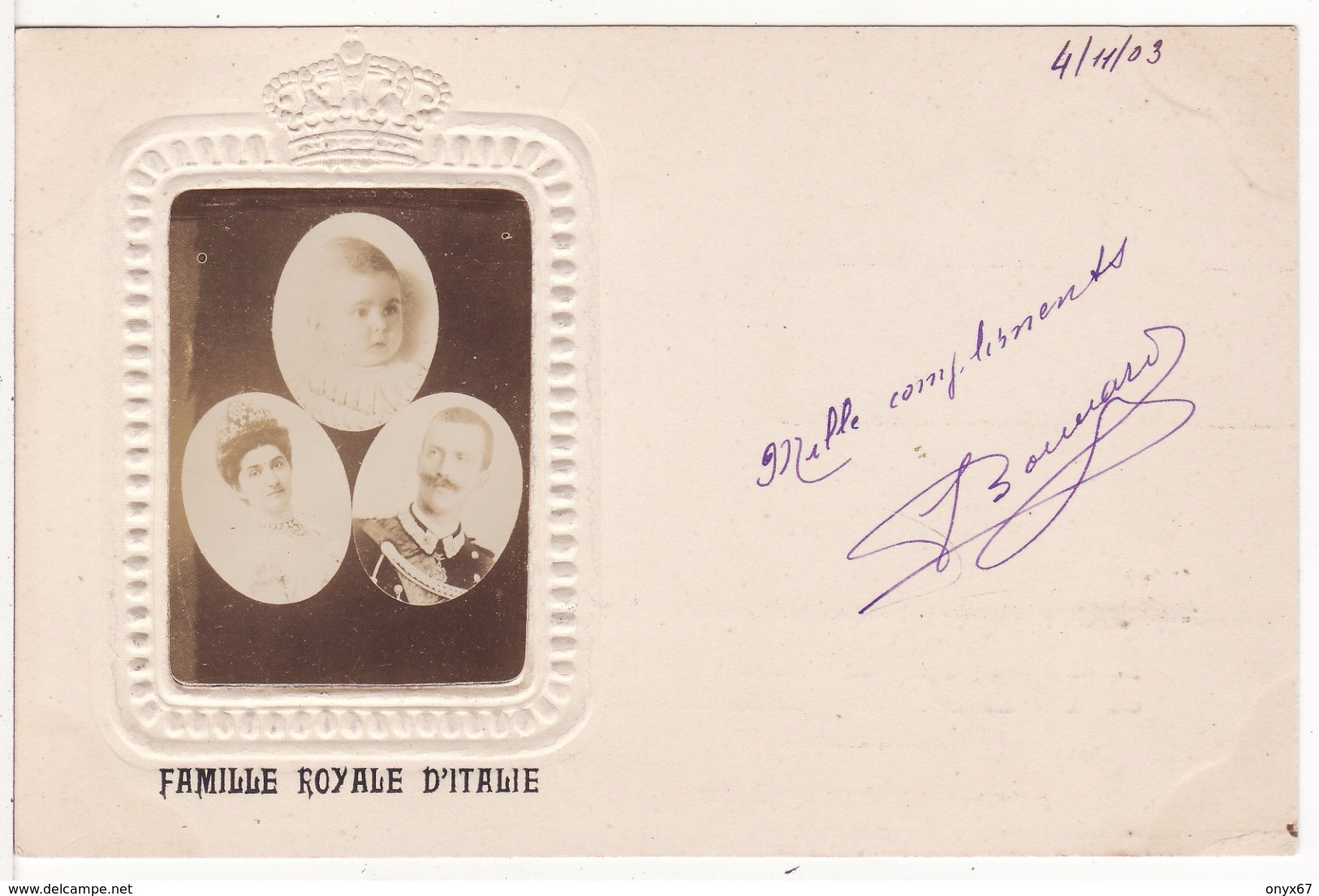 Carte Postale Photo 1903 Famille Royale D' ITALIE-Royauté-Noblesse-Montage Photo Encadrement Gauffrée Couronne Royale - Familles Royales