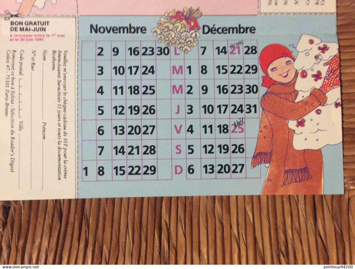 CALENDRIER 1981 Sélection du READER’S DIGEST Calendrier a Cadeaux SYLVIA