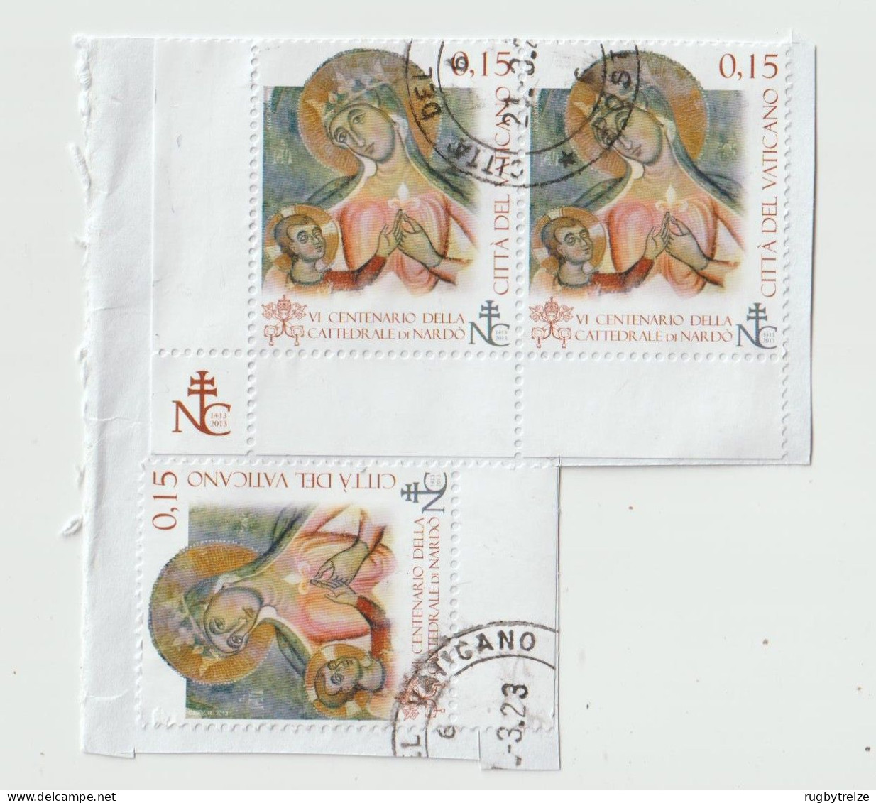 6454 VATICAN VATICANO - 2013 - Cattedrale Di Santa Maria Di Nardò - 0,15 € - FRAGMENT AFFRANCHI EN 2023 - Used Stamps
