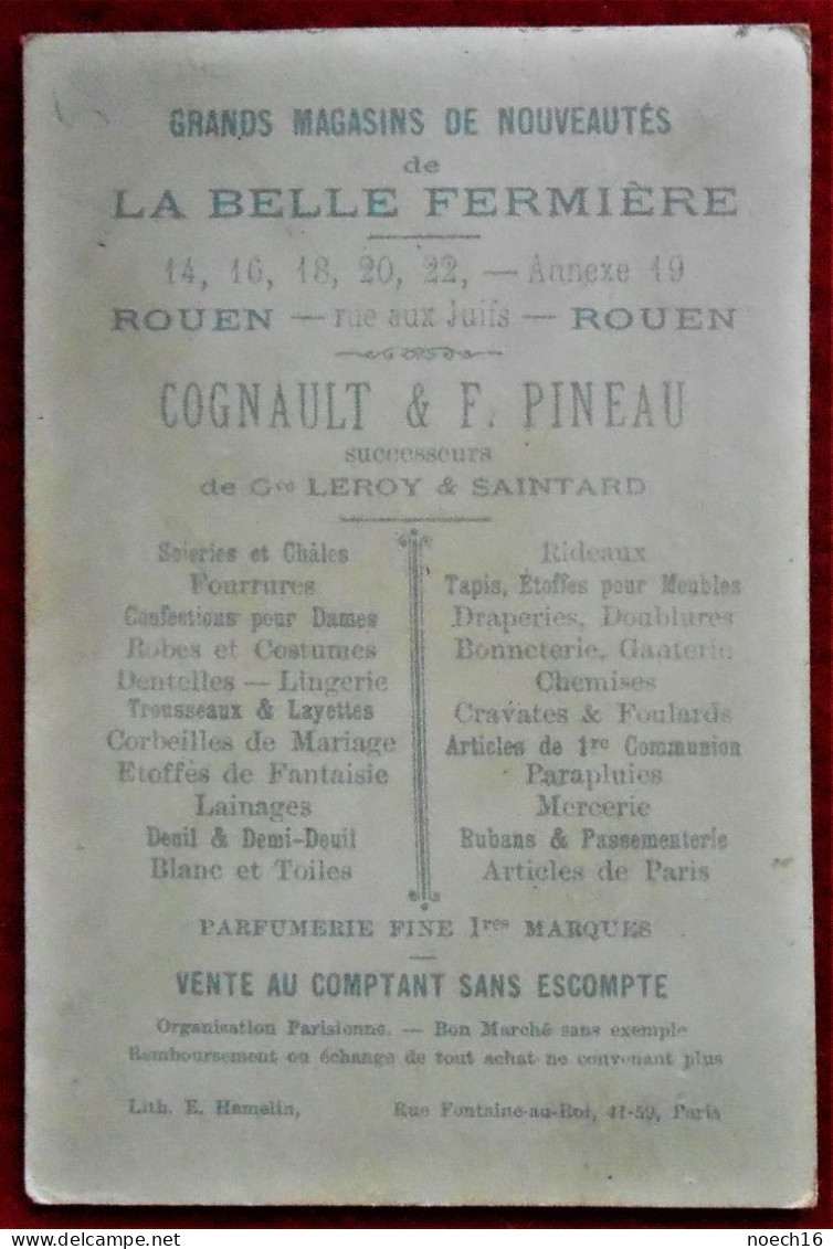 Chromo Publicité. Magasins "La Belle Fermière", Cognault Et Pineau, Rue Aux Juifs, Rouen. Parfumerie, Mercerie, Lingerie - Other & Unclassified