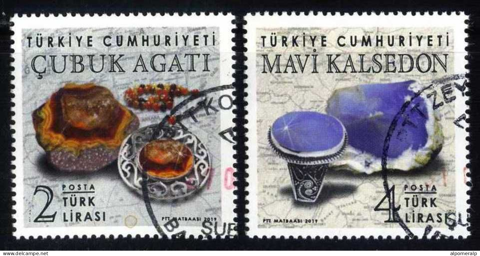 Türkiye 2019 Mi 4467-4468 Semi-Precious Stones, Gemstones, Minerals, Cubuk Agate, Blue Chalcedony - Used Stamps