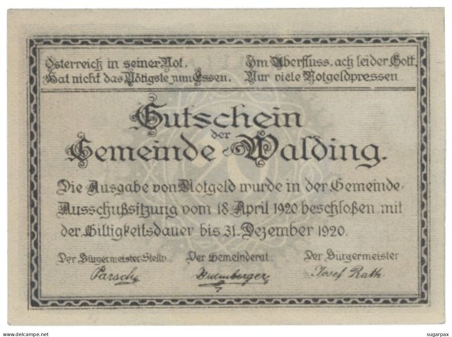 AUSTRIA - 20 Heller - 31.12.1920 - Pick: N/C - Gemeinde Walding - Autriche