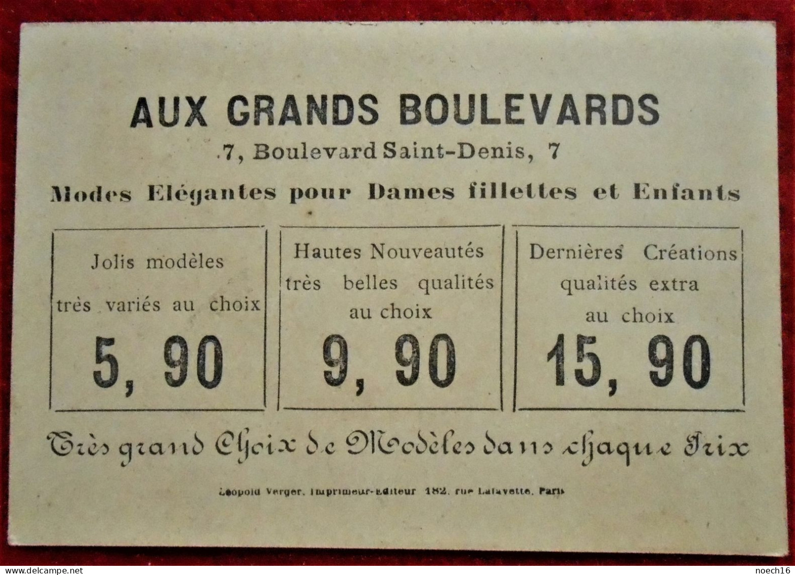 Chromo. Publicité.  "Aux Grands Boulevards", Bd Saint-Denis, Paris. Modes Pour Dames, Fillettes, Enfants. - Autres & Non Classés