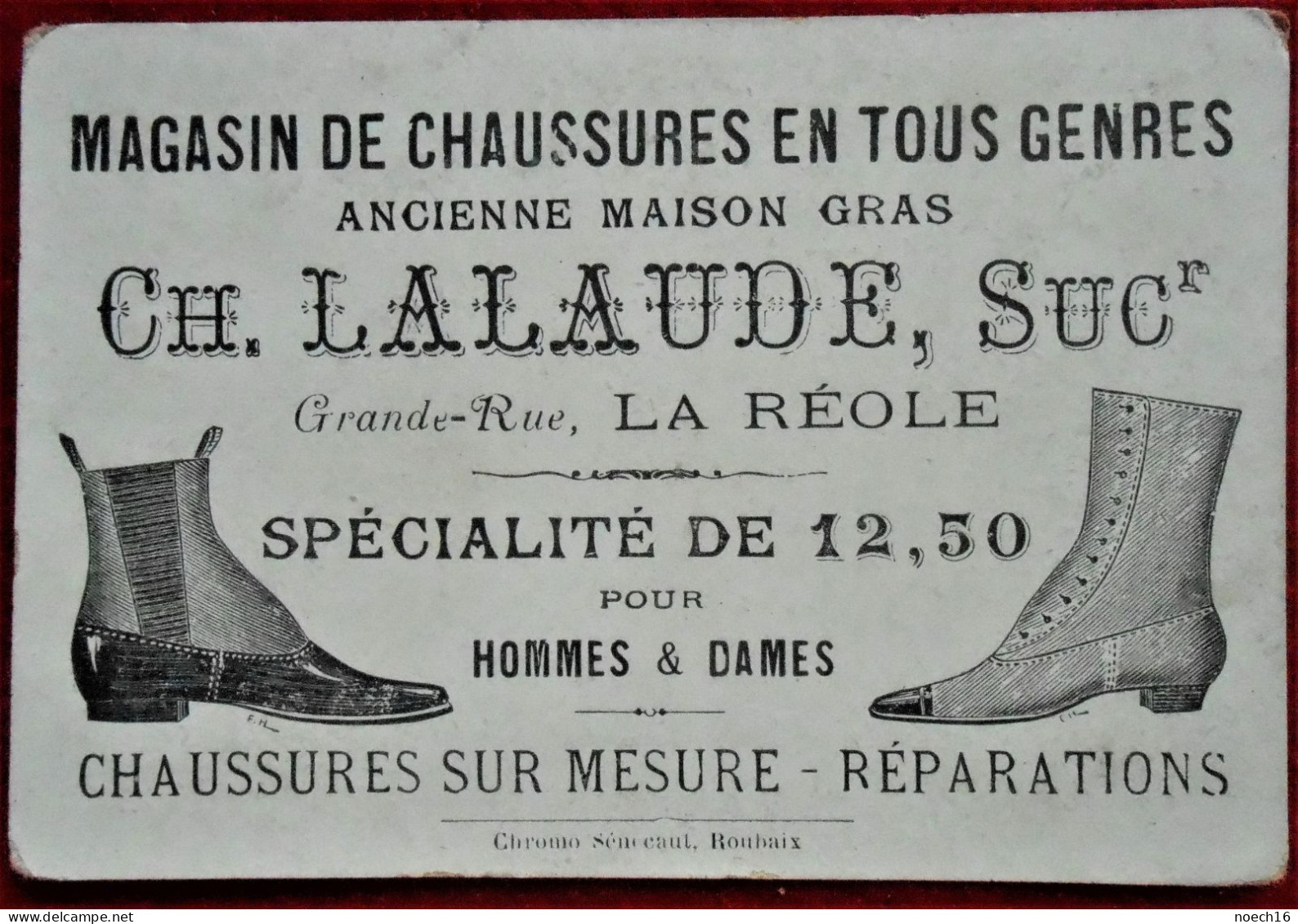 Chromo. Publicité. Maison De Chaussures Ch. Lalaude, Grande-Rue, La Réole. Expo 1900, Palais De L'Electricité - Other & Unclassified