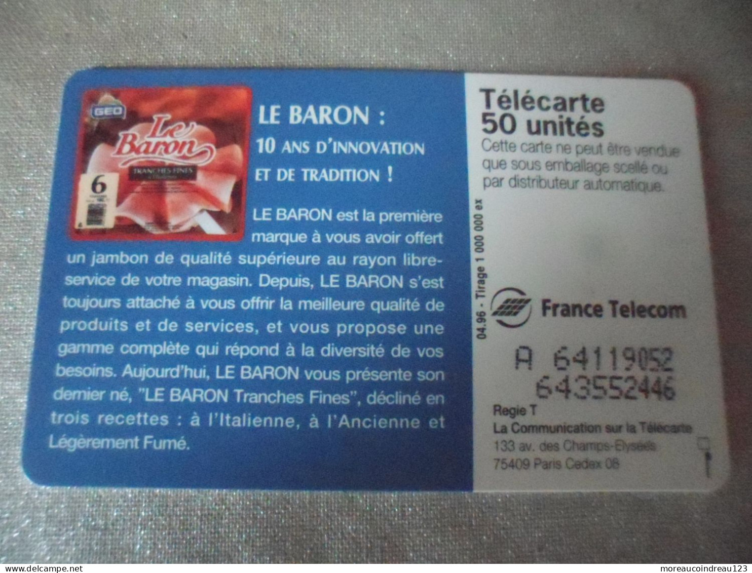 Télécarte Le Baron - Food