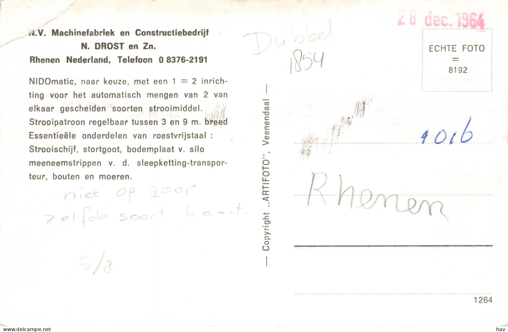 Rhenen NIDOmatic Zand- En Zoutstrooier N. Drost En Zoon 1854 - Rhenen