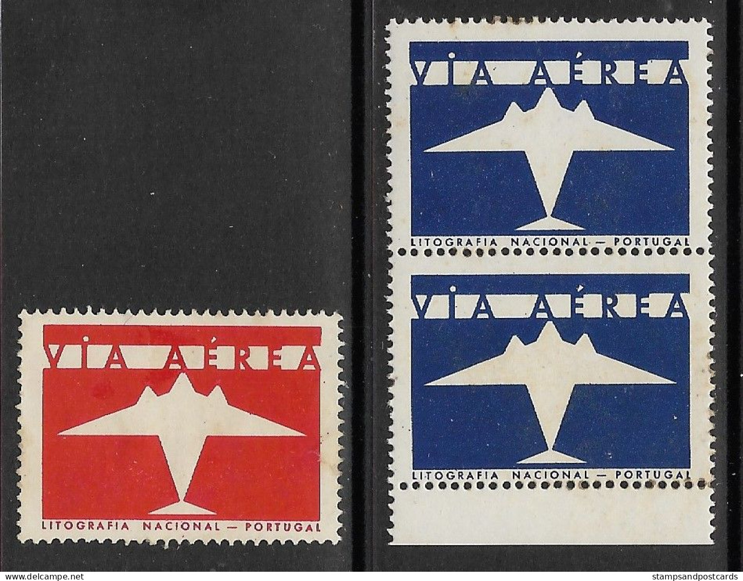 Portugal 3 Vignette Moderniste Via Aérea Par Avion Modernist Air Mail Labels Cinderella - Emissions Locales