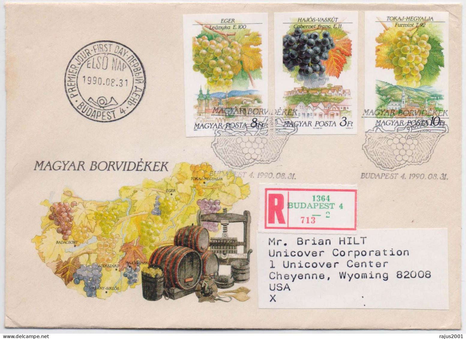 Hungarian Wine, Alcohol, Black Grapes, Grape, Botanical, Fruits, Wine Making Machine, IMPERF STAMPS Registered Cover - Vins & Alcools