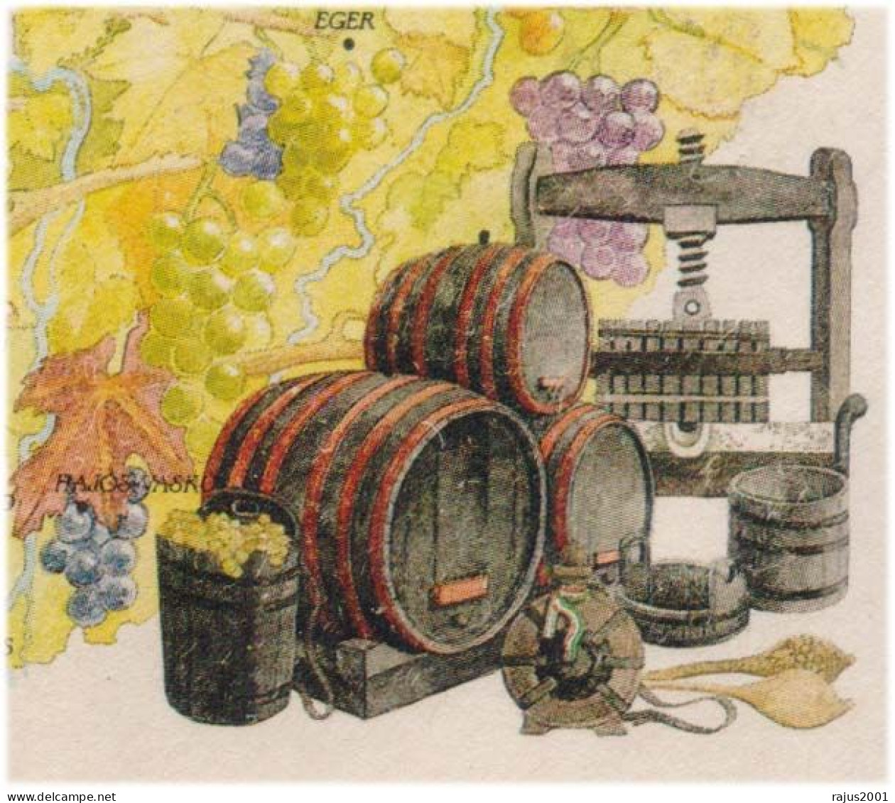 Hungarian Wine, Alcohol, Black Grapes, Grape, Botanical, Fruits, Wine Making Machine, IMPERF STAMPS Registered Cover - Vins & Alcools