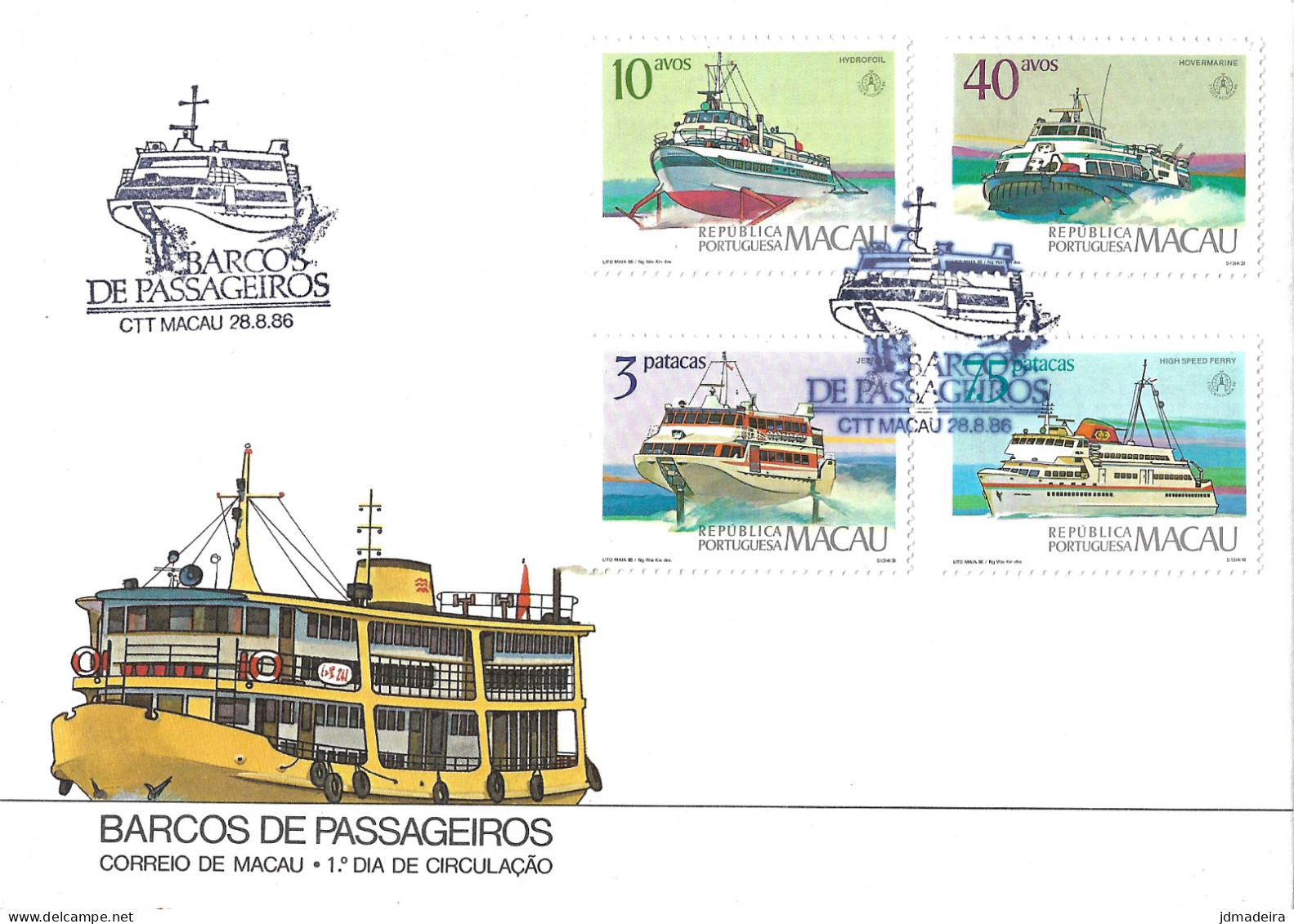 Macau Macao – 1986 Passangers Boats FDC - Brieven En Documenten