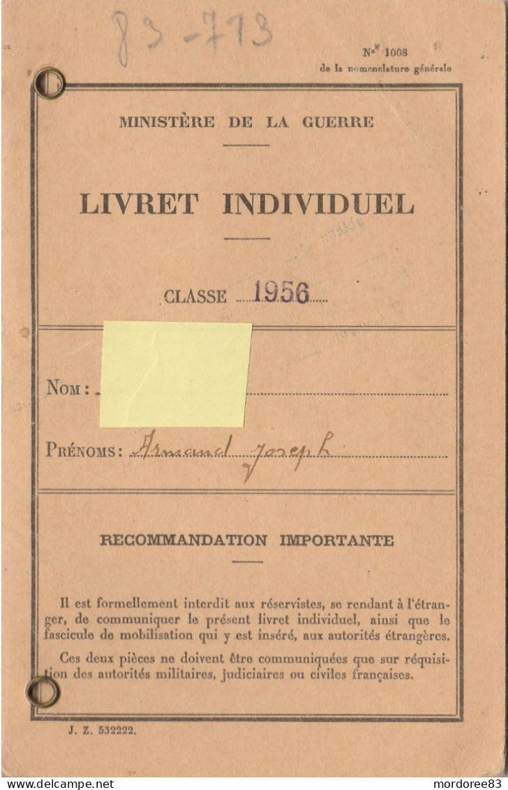 LIVRET INDIVIDUEL + CARTE GUERRE D'ALGERIE C.I.A.B.C ALGER - Documents