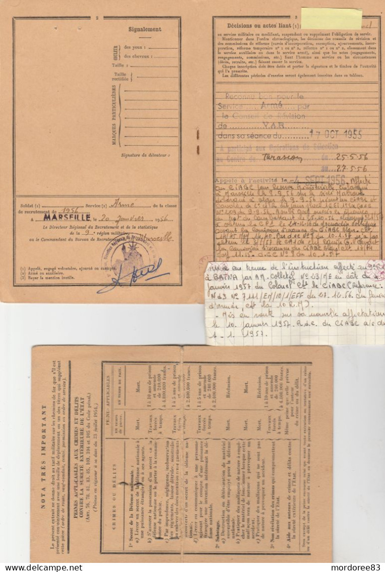 LIVRET INDIVIDUEL + CARTE GUERRE D'ALGERIE C.I.A.B.C ALGER - Documents