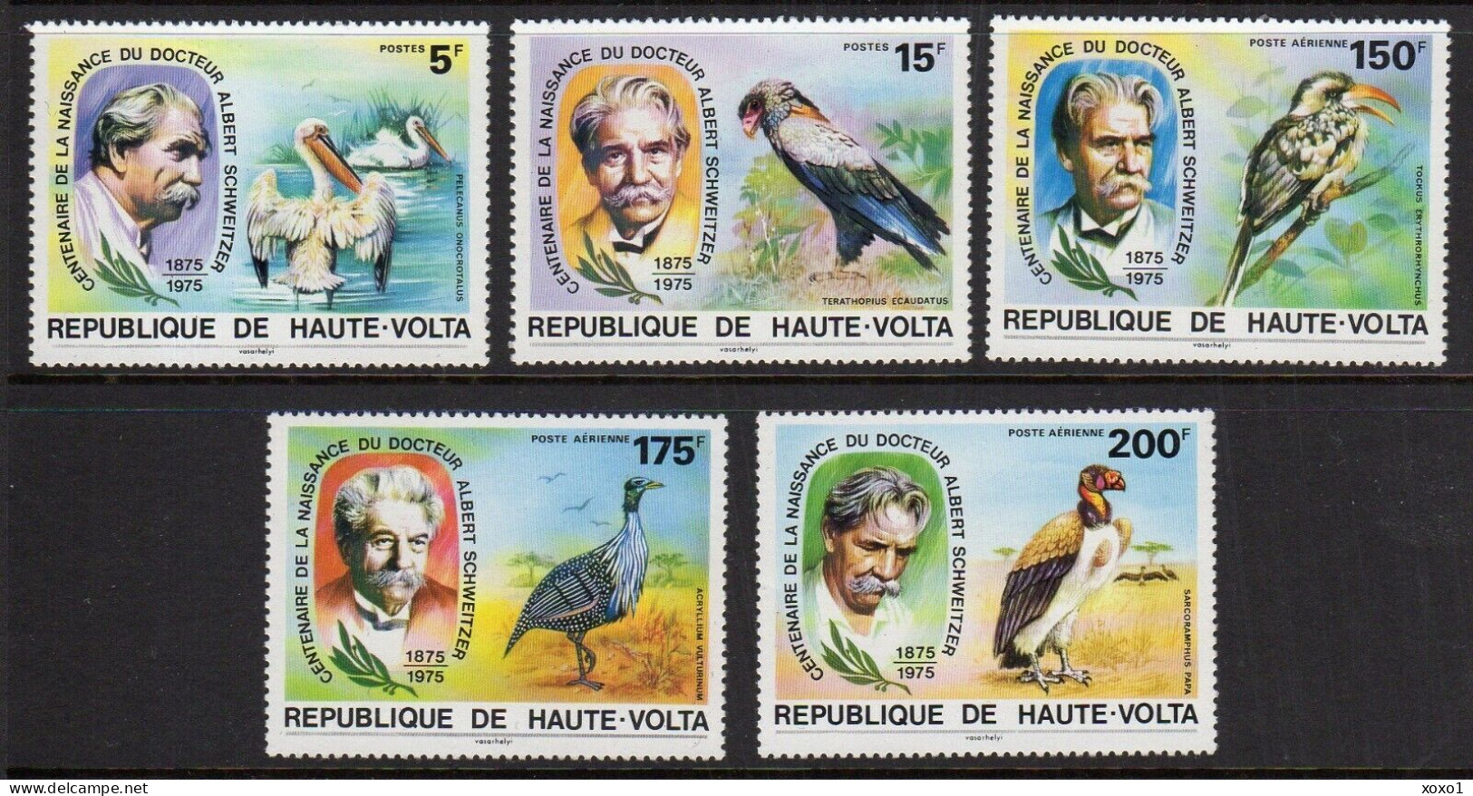 Upper Volta 1975 MiNr. 575 - 580 Obervolta Birds, Albert Schweitzer (1875-1965)  5v MNH ** 9,50 € - Albert Schweitzer