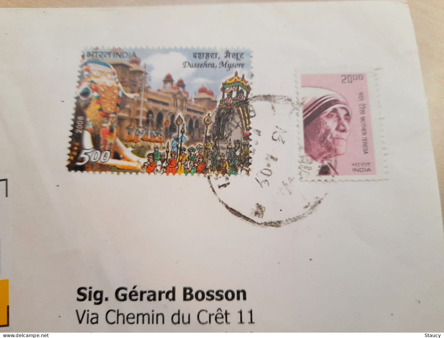 INDIA 2009 RETURN TO SENDER LABEL,AIR MAIL COVER TO SWITZERLAND,2 STAMPS,MOTHER TERESA,ELEPHANT,DUSSEHRA,MYSORE,GUWAHATI - Poste Aérienne