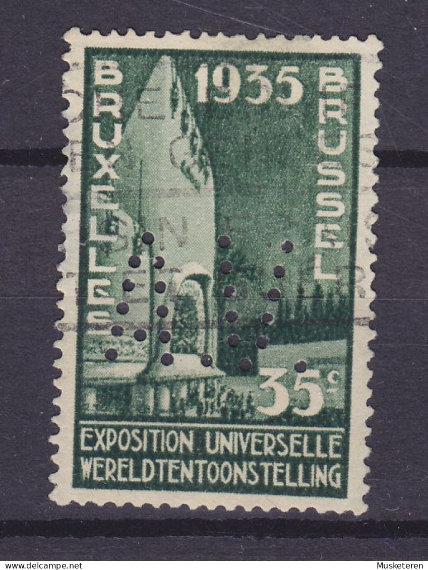 Belgium Perfin Perforé Lochung 'A.V.' 1934, Mi. 378 Weltausstellung Brüssel World Exhibition 1935 Kongo-Palast (2 Scans) - 1934-51