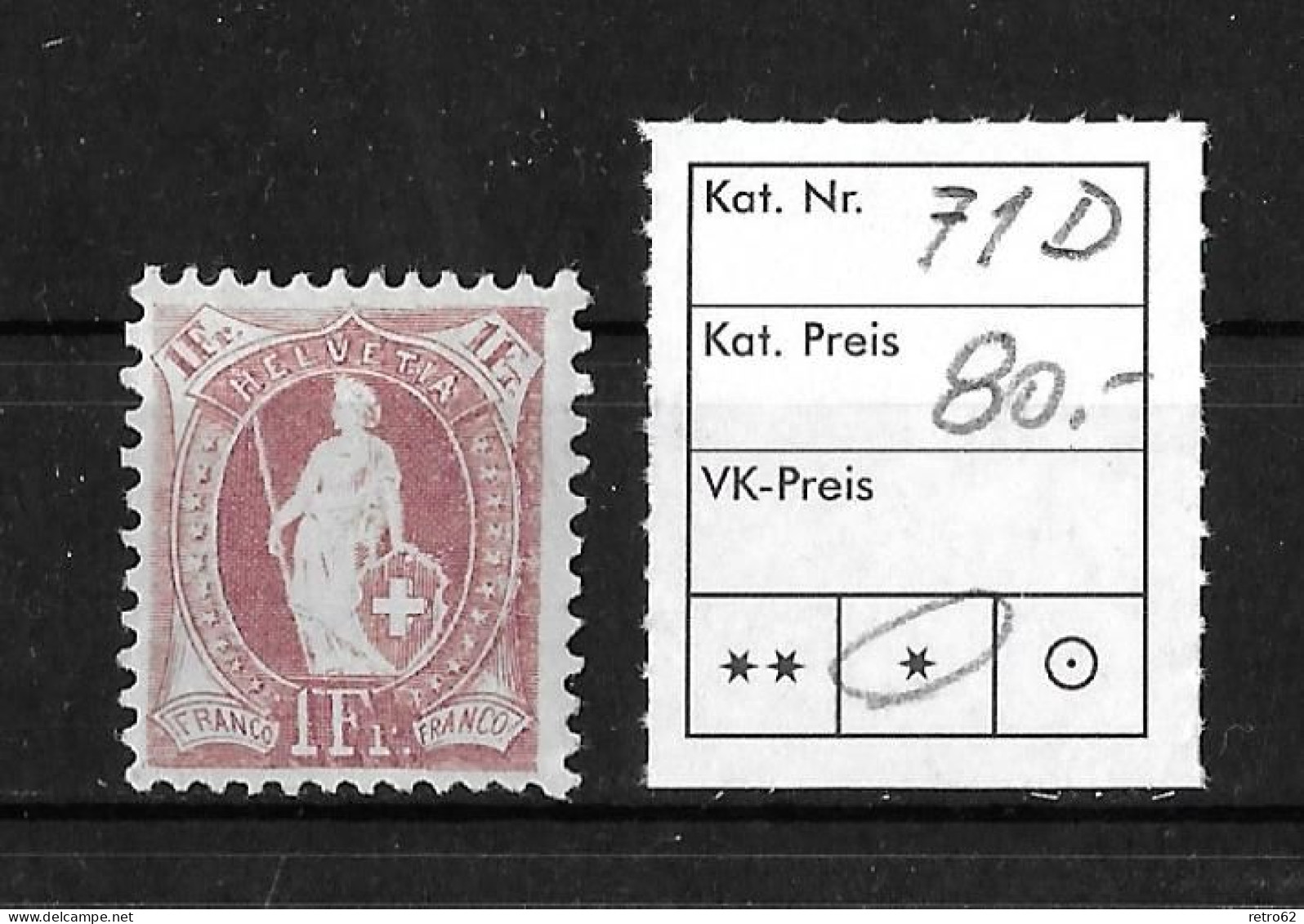 1894 - 1900 STEHENDE HELVETIA  Weisses Papier Kontrollzeichen Form B    ►SBK-71D*◄ - Neufs