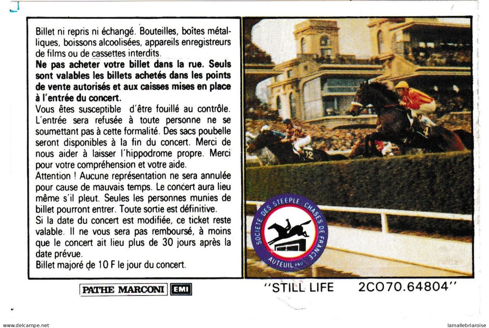 Les Rolling Stones à L'Hyppodrome D'Auteuil, 13 Juin 1982 (2ème Et Dernier Tiquet) - Handtekening