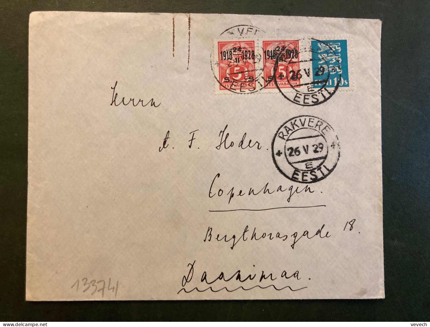 LETTRE Pour Le DANEMARK TP 10 S + TP 5 M Surch. 1918 24/11 1924 S S Paire OBL.26 V 29 RAKVERE - Lettres & Documents