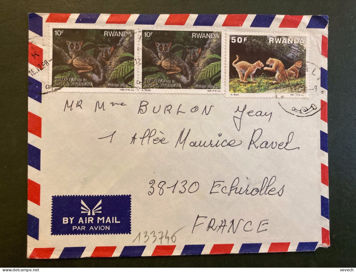 LETTRE Pour La FRANCE TP LEOPARD 50F + GALAGO PIGMEE 10F Paire OBL.16 12 88 - Storia Postale