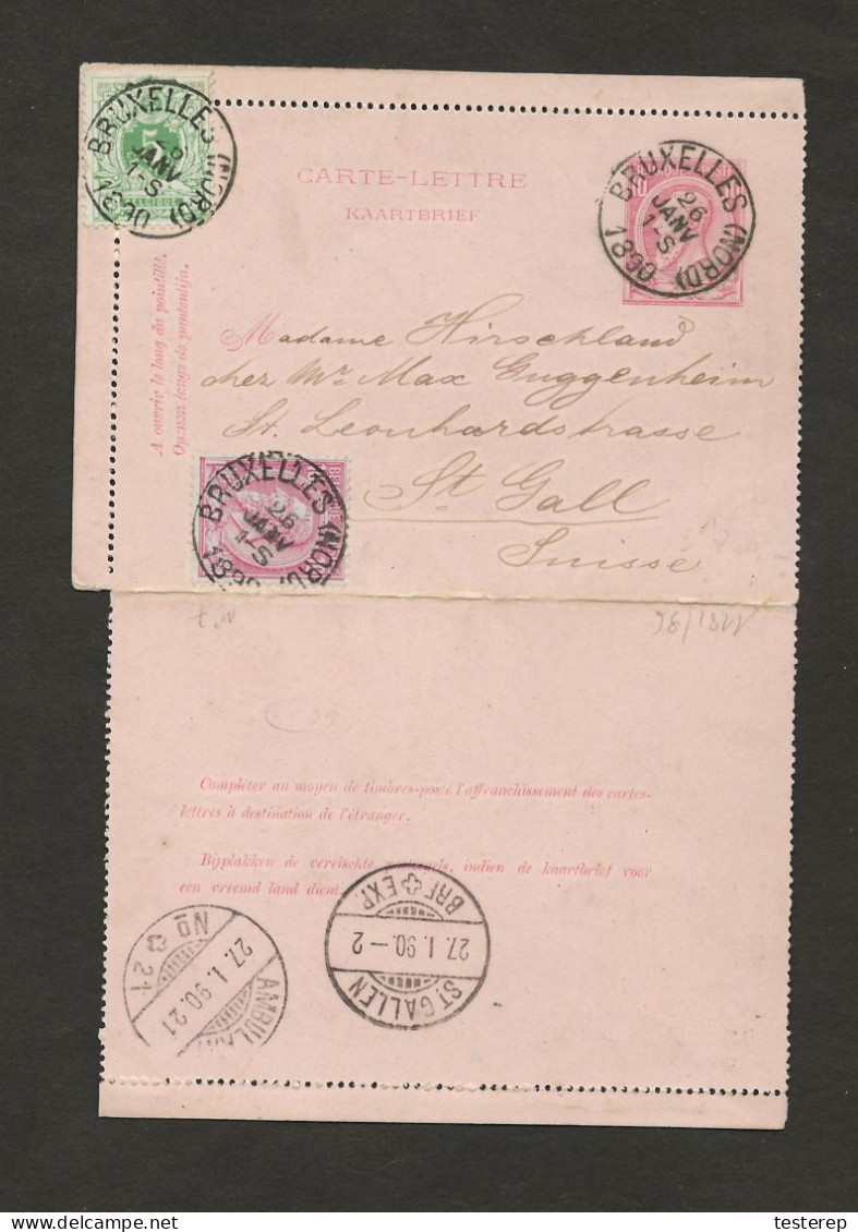 CARTE-LETTRE / KAARTBRIEF 10 Ct Type 46 + 10 Ct N° 46 + 5 Ct De Bruxelles 26 Janv 1890 Vers La Suisse - Briefumschläge