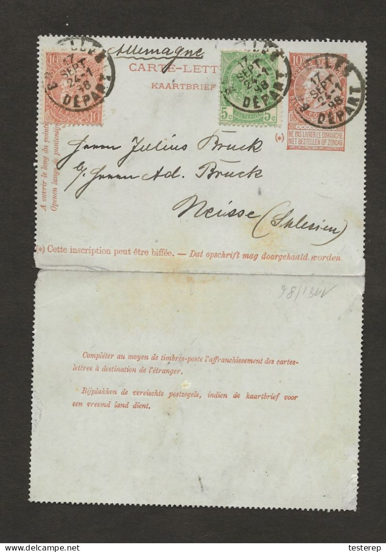 CARTE-LETTRE / KAARTBRIEF 10 Ct Brun + 10 Ct + 5ct De Bruxelles  17 Sept 1898 Vers L' Allemagne - Letter Covers