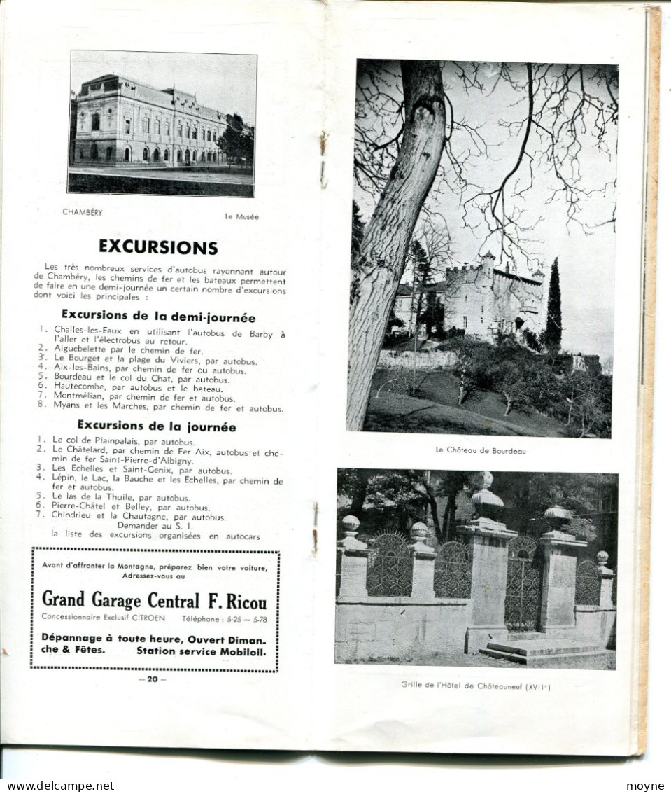 SAVOIE - CHAMBERY  ET SES ENVIRONS LIVRET GUIDE - 1938 - Petit Bugey - Les Bauges - Tarentaise - Maurienne Etc. - Rhône-Alpes
