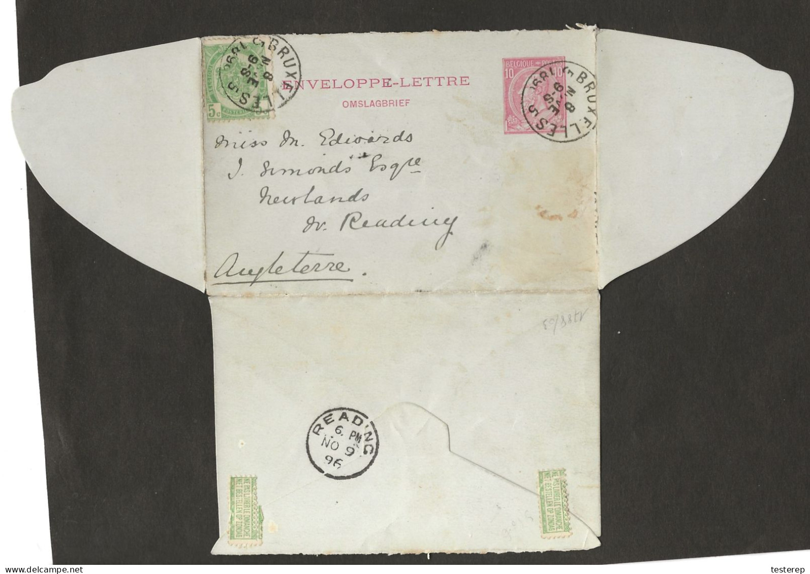 CARTE-LETTRE / OMSLAGBRIEF 10ct Type 46 De Bruxelles 1896 Vers La Grande Bretagne / Reading - Letter Covers