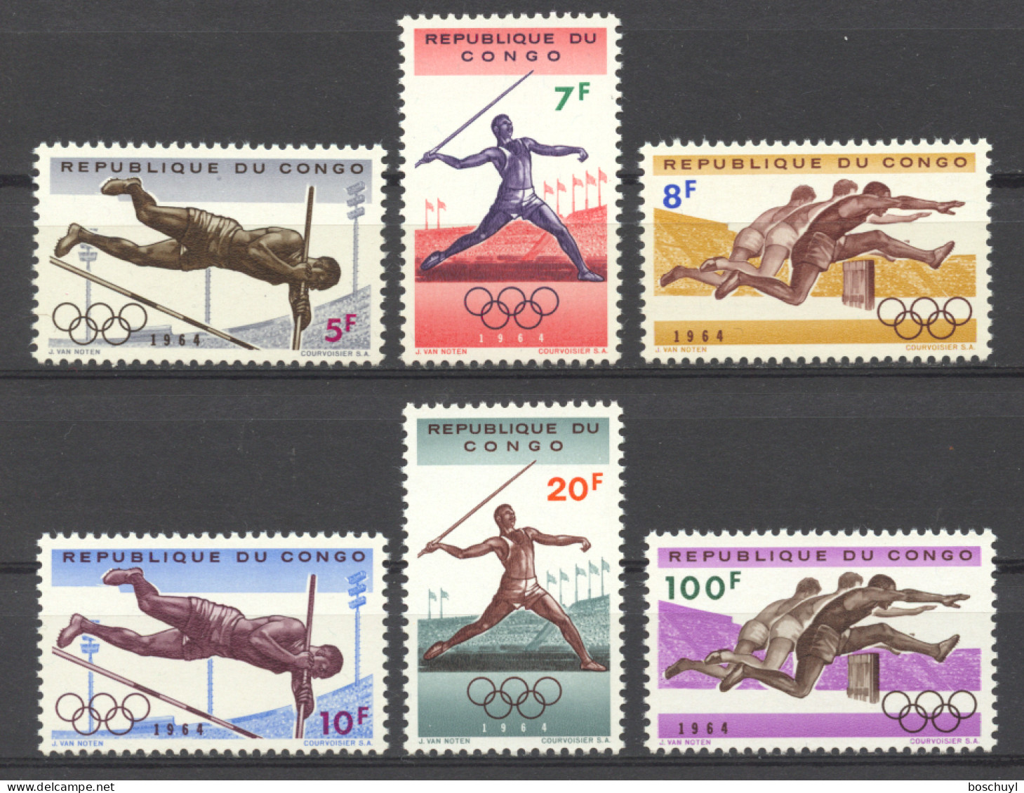 Congo Kinshasa, 1964, Olympic Summer Games Tokyo, Pole Vault, Javelin, Hurdles, Athletics, Sports, MNH, Michel 169-174 - Unused Stamps