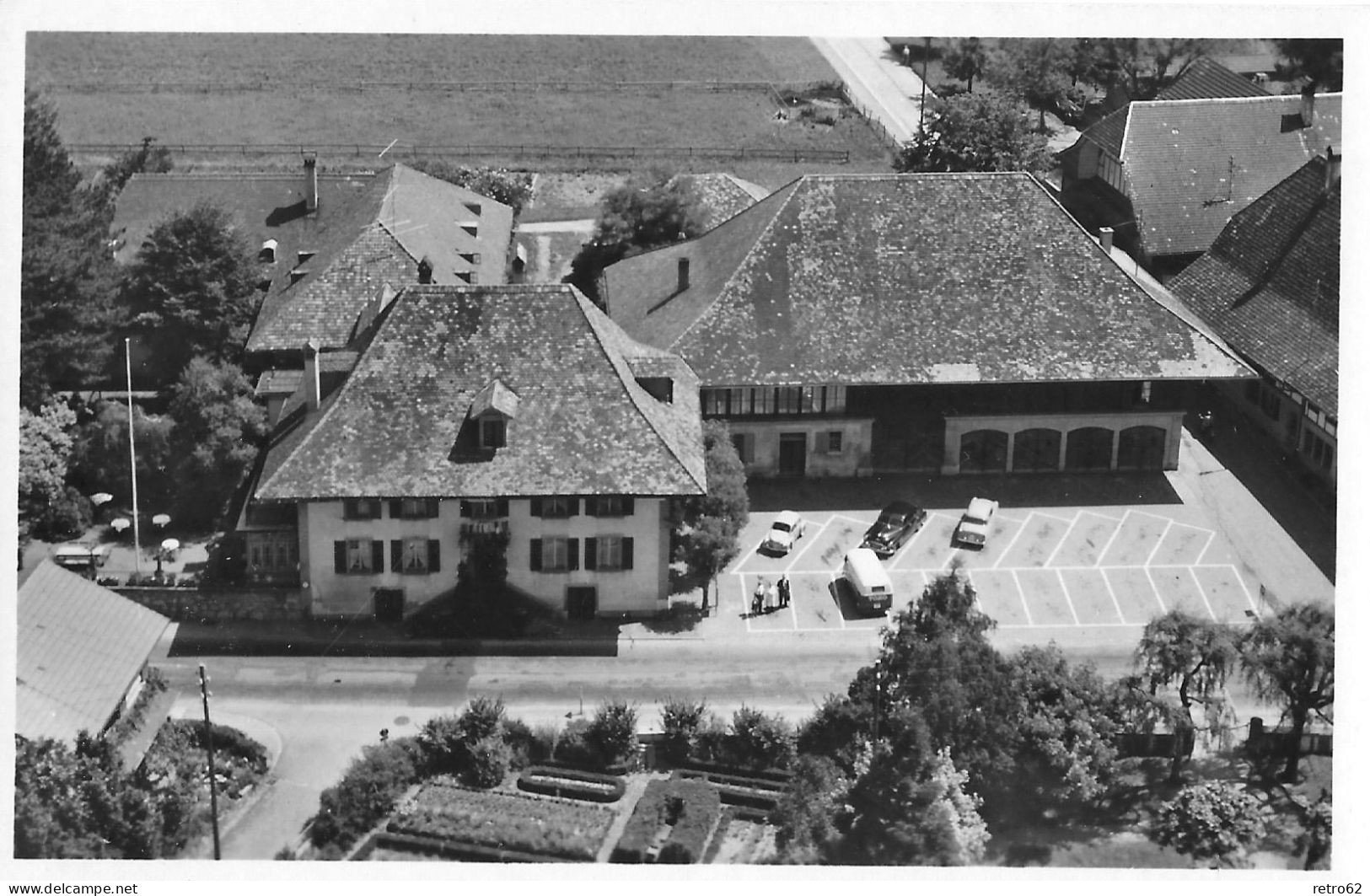 MÜNSINGEN ► Fliegeraufnahme Vom Hotel - Restaurant Löwen Anno 1960 - Münsingen