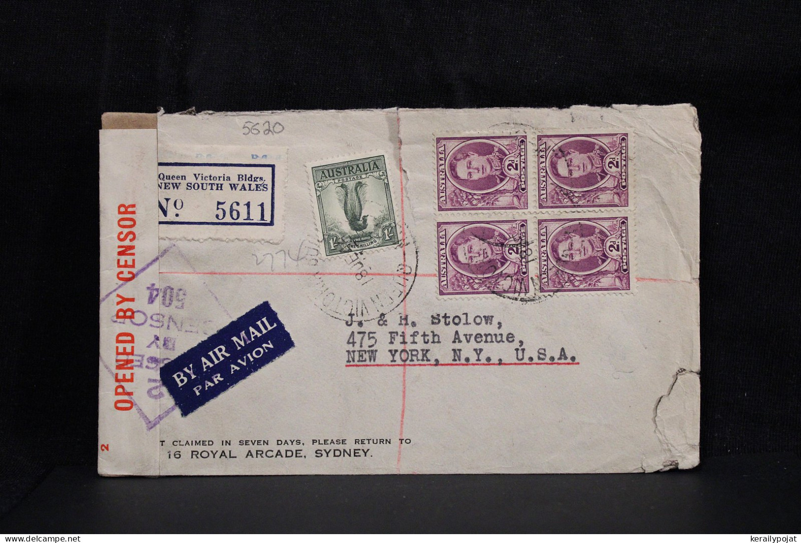 Australia 1945 New South Wales Censored Registered Air Mail Cover To USA__(5620) - Cartas & Documentos