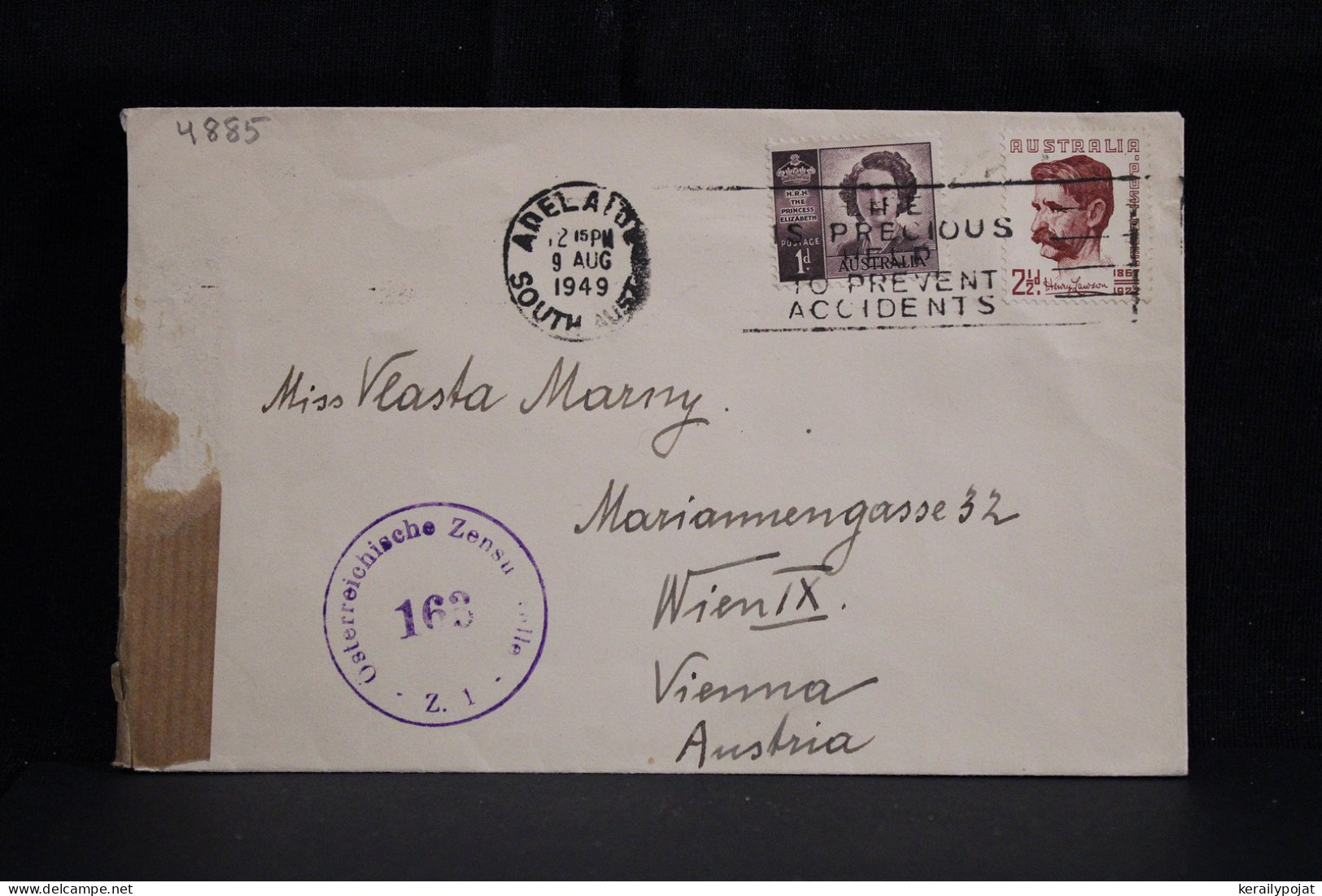Australia 1949 Adelaide Censored Cover To Austria__(4885) - Lettres & Documents