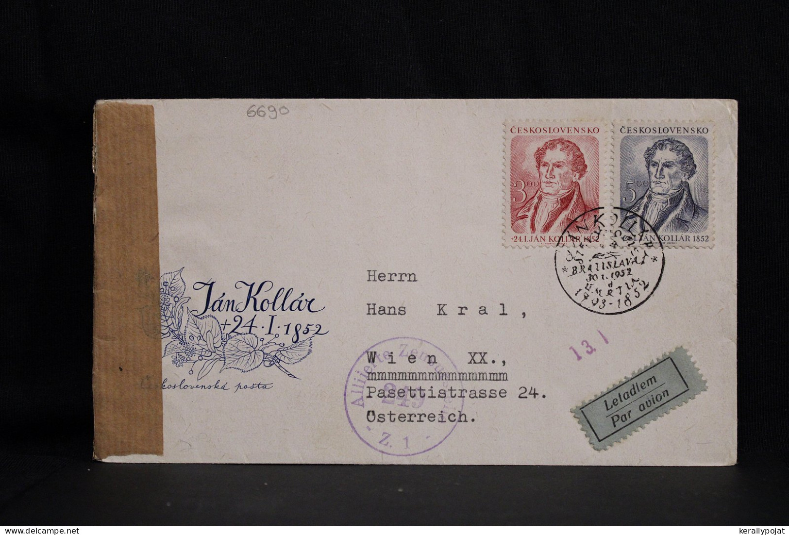 Czechoslovakia 1952 Censored Air Mail Cover To Austria__(6690) - Luftpost