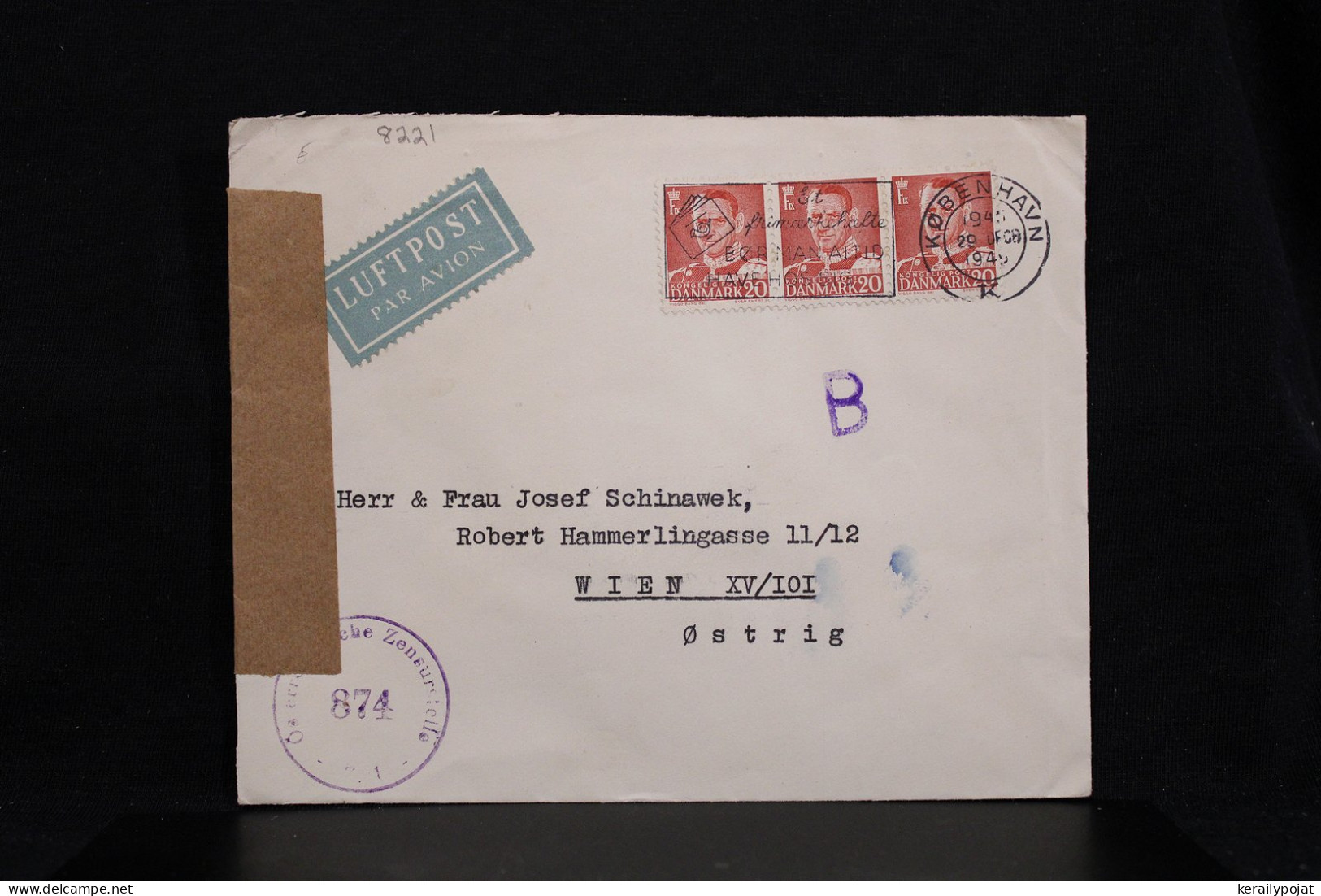 Denmark 1940's Censored Air Mail Cover To Austria__(8221) - Poste Aérienne