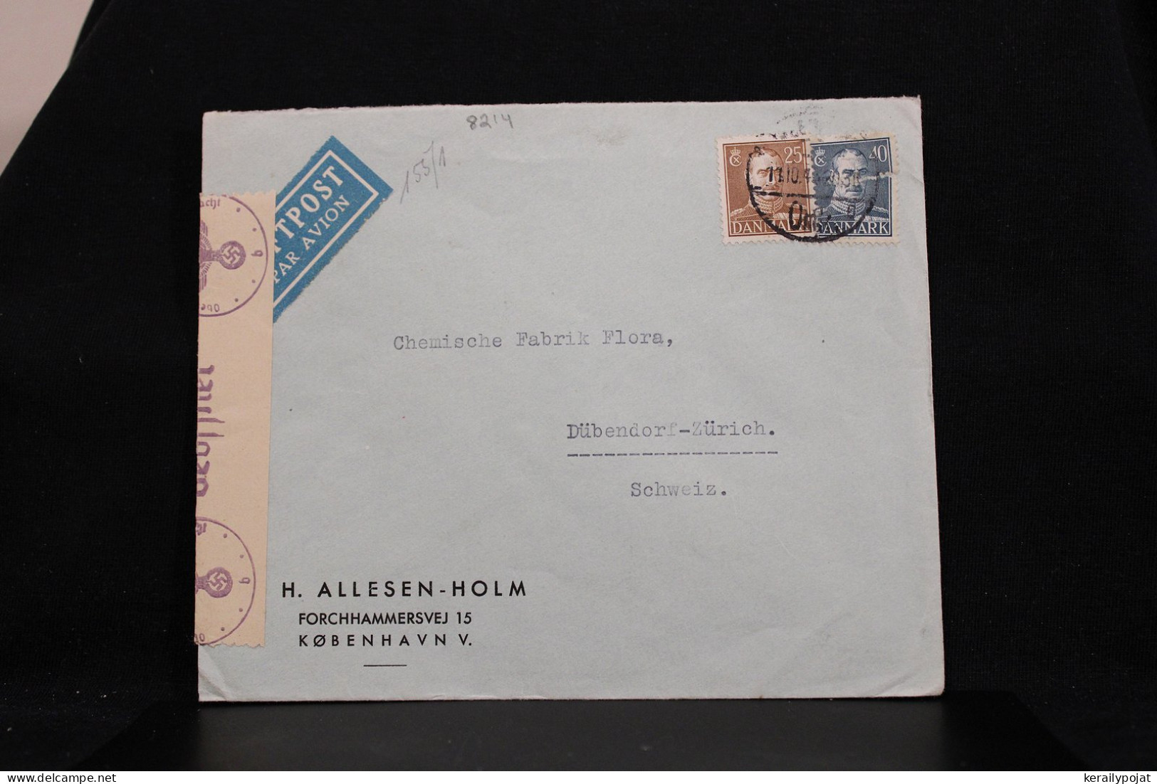 Denmark 1940's Censored Air Mail Cover To Switzerland__(8214) - Poste Aérienne