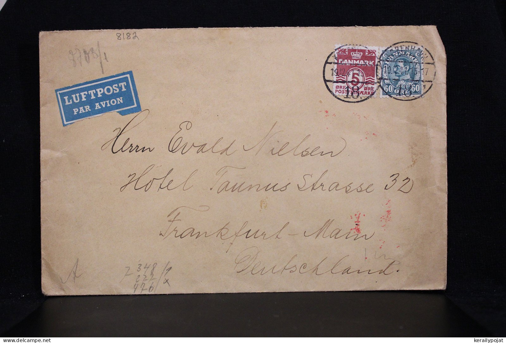 Denmark 1941 Köbenhavn Censored Air Mail Cover To Frankfurt Germany__(8182) - Airmail