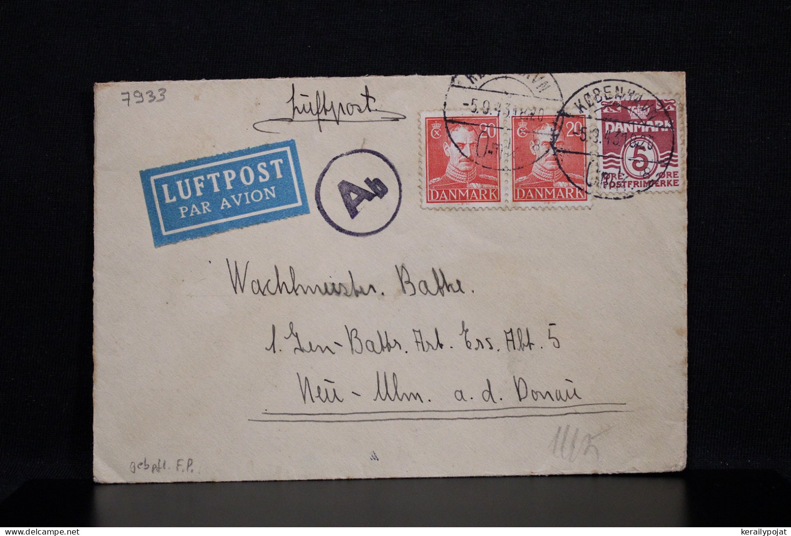 Denmark 1943 Köbenhavn Censored Air Mail Cover To Germany__(7933) - Poste Aérienne