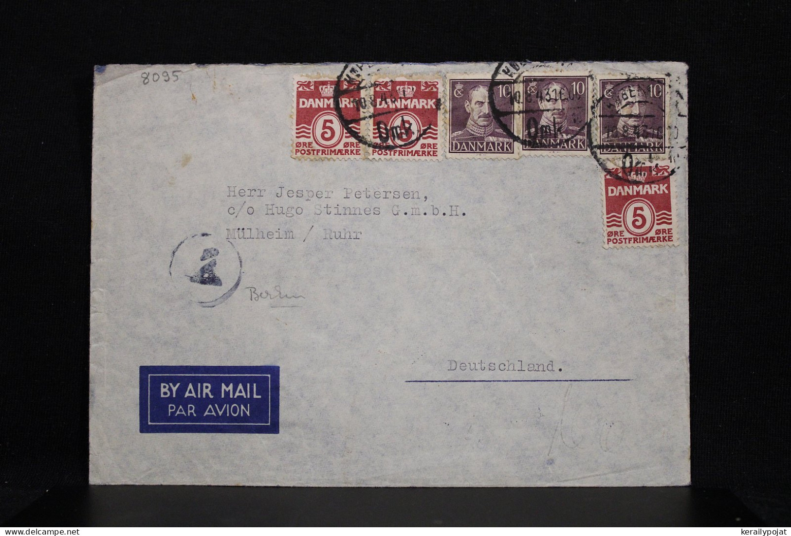 Denmark 1943 Köbenhavn Censored Air Mail Cover To Germany__(8095) - Poste Aérienne