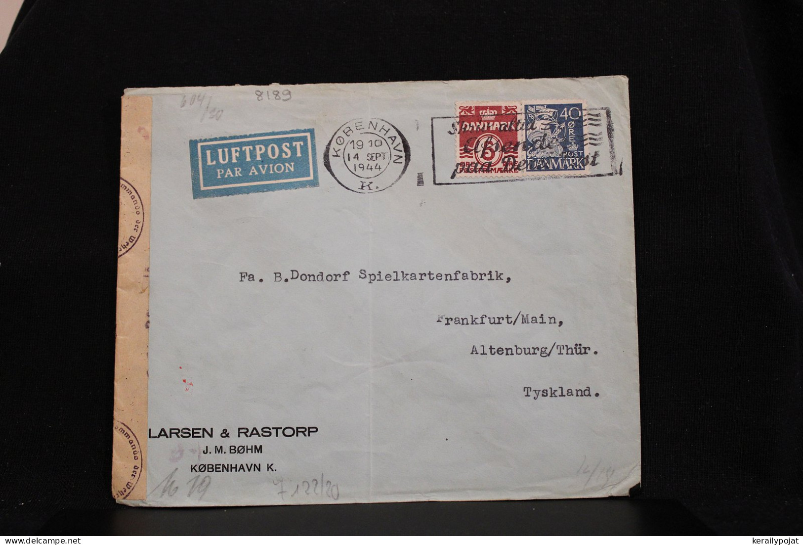 Denmark 1944 Köbenhavn Censored Air Mail Cover To Altenburg Germany__(8189) - Poste Aérienne