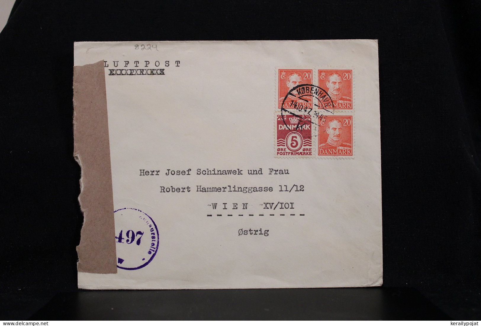 Denmark 1947 Köbenhavn Censored Air Mail Cover To Austria__(8224) - Poste Aérienne