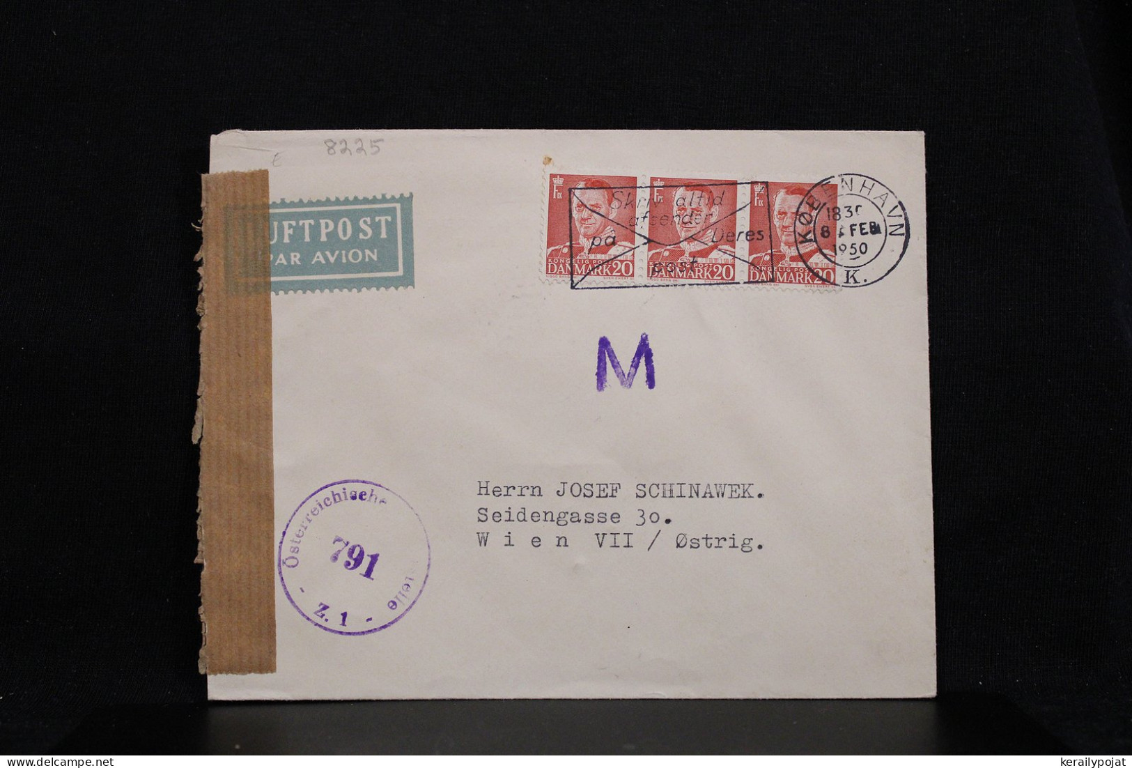 Denmark 1950 Köbenhavn Censored Air Mail Cover To Austria__(8225) - Poste Aérienne