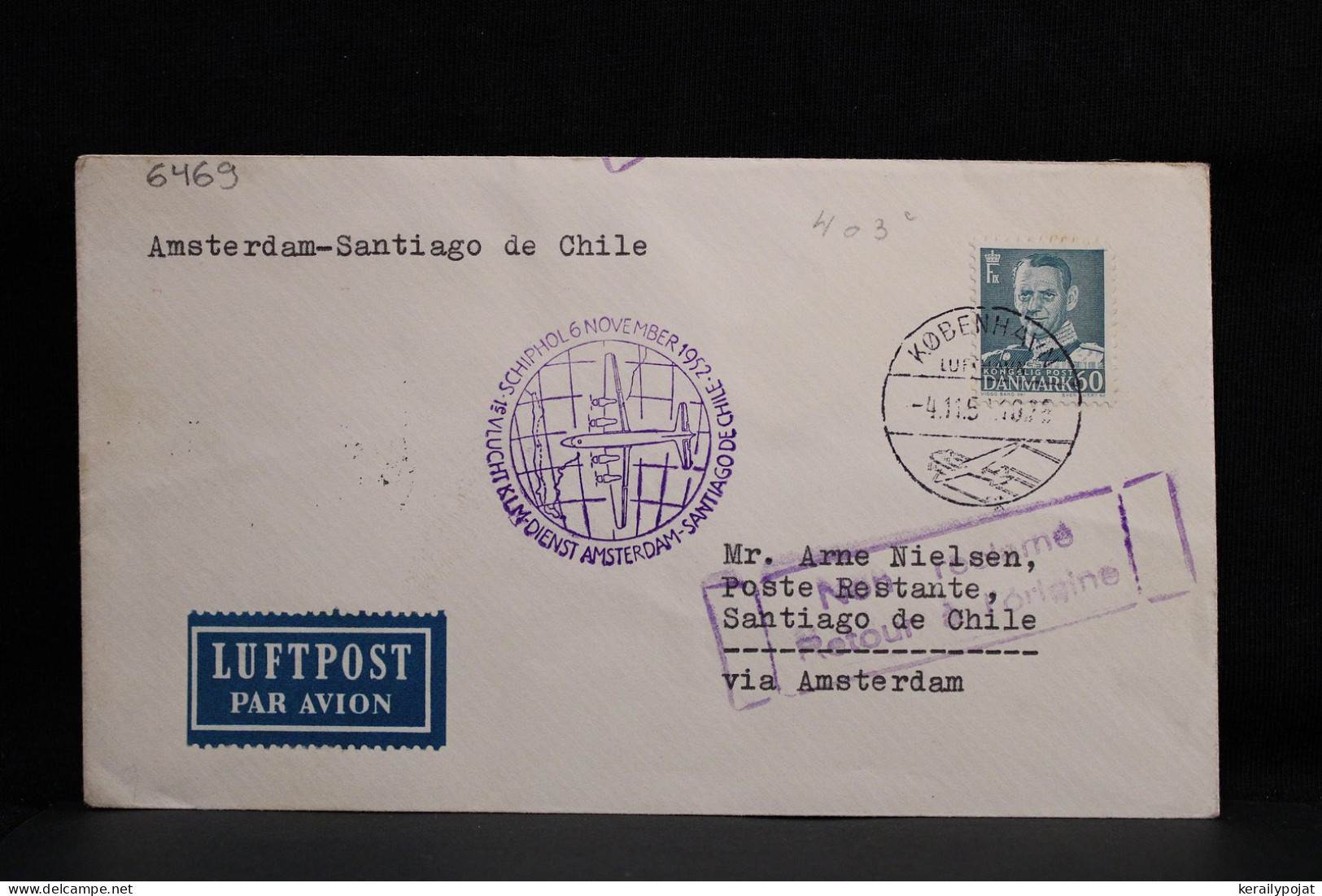 Denmark 1952 Köbenhavn Air Mail Cover To Chile__(6469) - Poste Aérienne