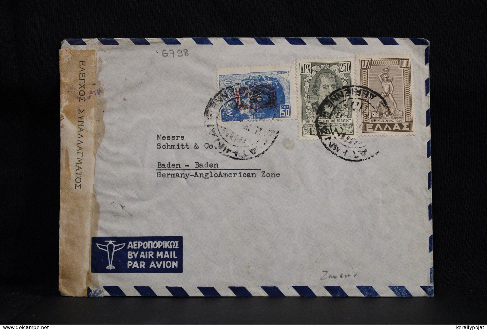 Greece 1940's Censored Air Mail Cover To Germany US Zone__(6798) - Briefe U. Dokumente