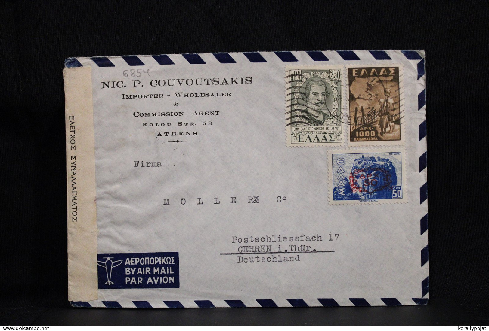 Greece 1948 Censored Air Mail Cover To Gehren Germany__(6854) - Briefe U. Dokumente