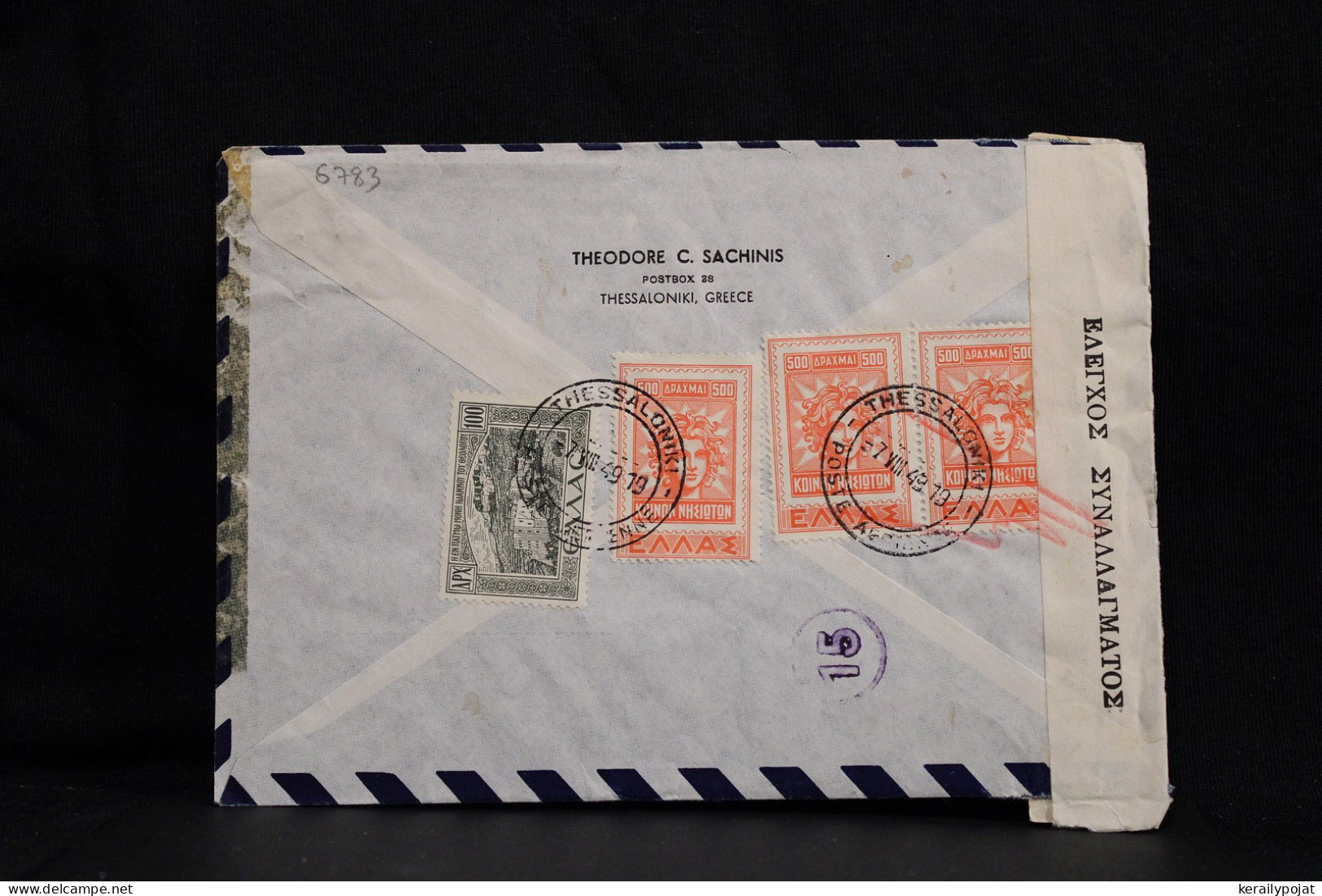 Greece 1949 Thessaloniki Censored Air Mail Cover To Sweden__(6783) - Covers & Documents