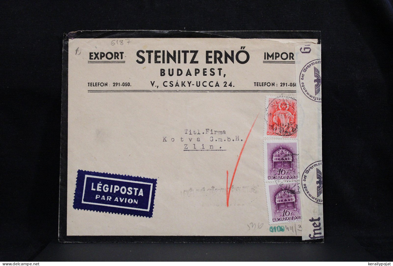 Hungary 1941 Budapest Censored Air Mail Cover To Czechoslovakia__(6187) - Covers & Documents