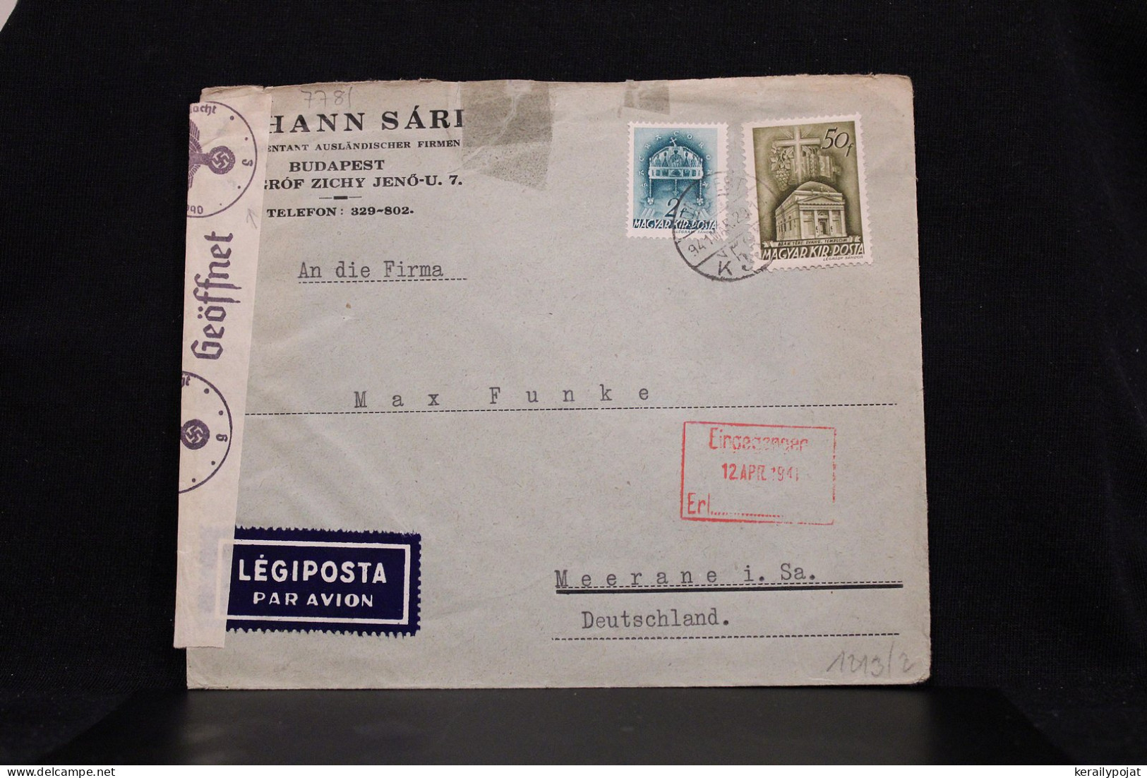 Hungary 1941 Budapest Censored Air Mail Cover To Germany__(7781) - Covers & Documents