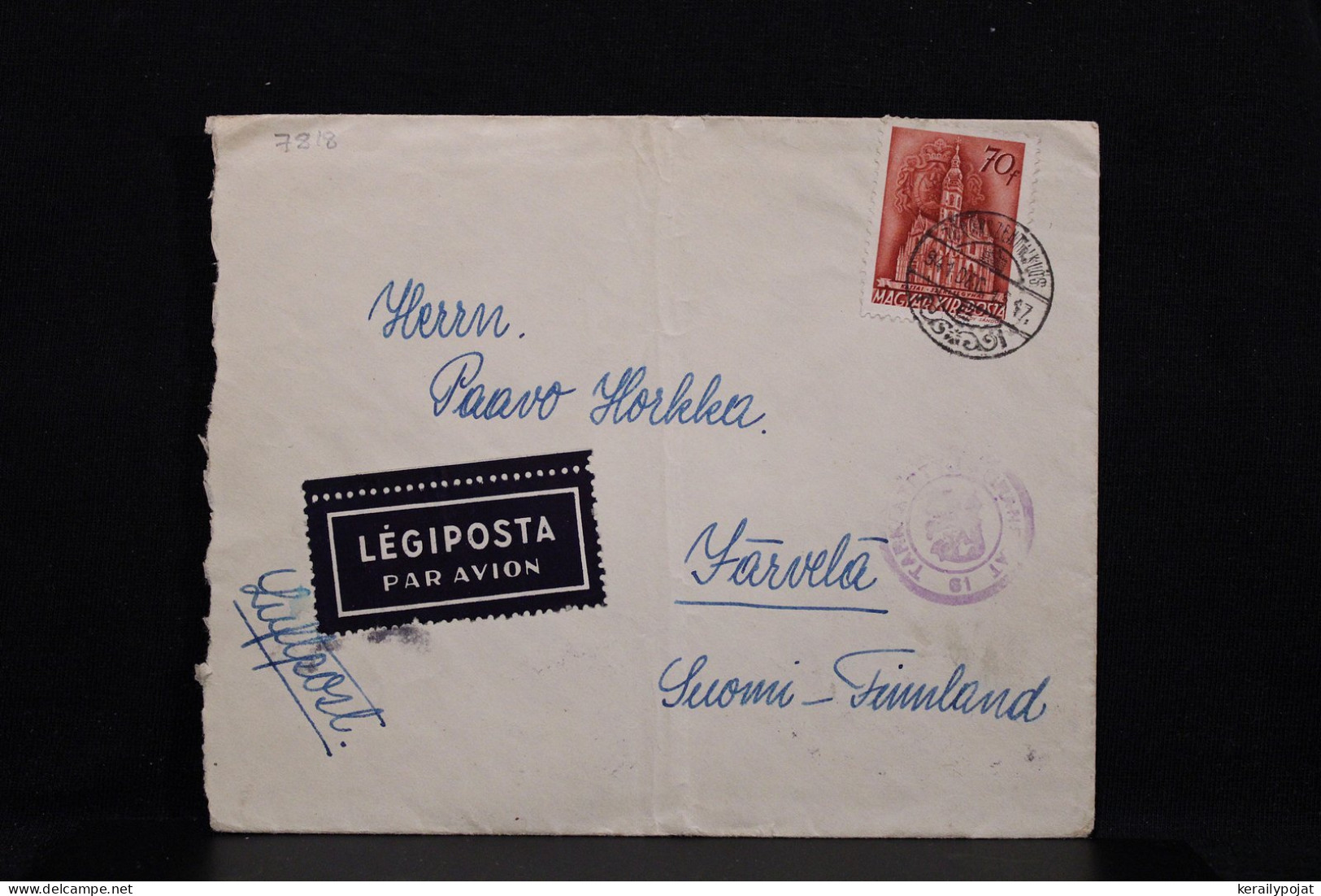 Hungary 1941 Torokszentmiklos Censored Air Mail Cover To Finland__(7818) - Storia Postale